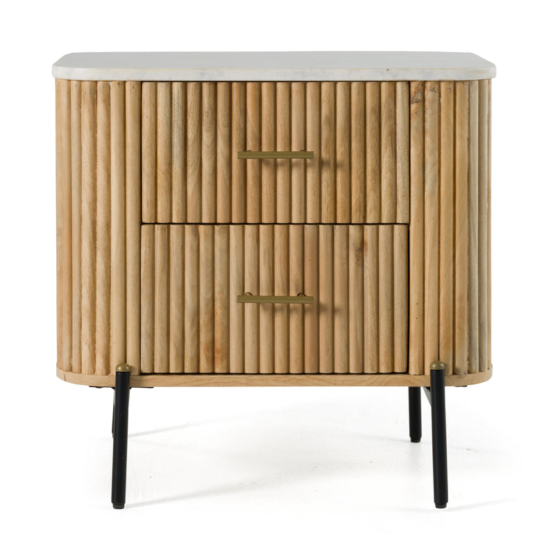 Modrest - Cambridge White Marble & Mango 2 Drawer Nightstand