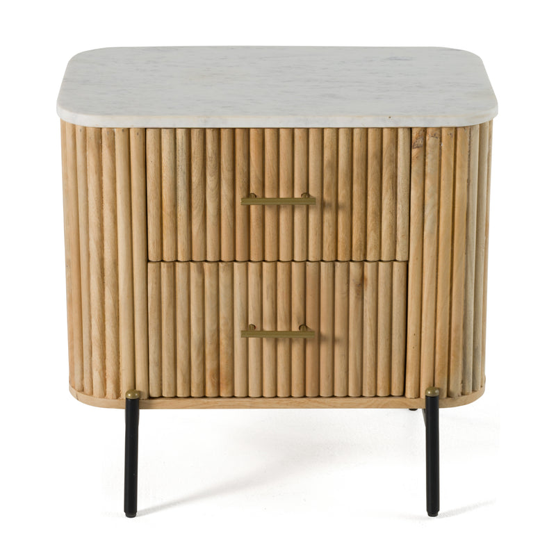 Modrest - Cambridge White Marble & Mango 2 Drawer Nightstand