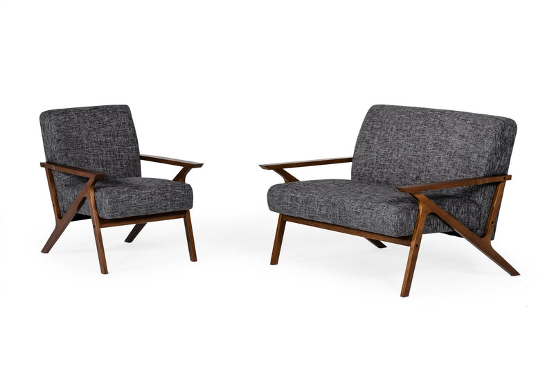 Modrest Candea - Mid-Century Walnut and Grey Compact Loveseat
