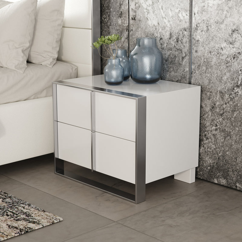 Modrest Cartier - Modern White + Stainless Steel Nightstand