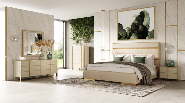 Modrest Cartier -  Modern Beige Velvet and Brushed Brass Bed