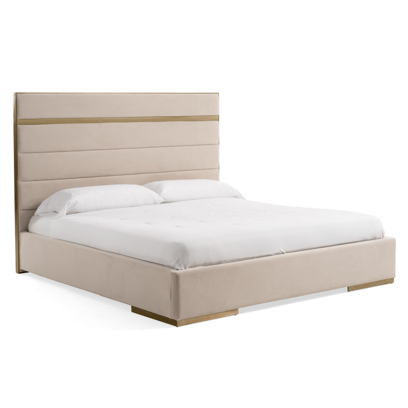Modrest Cartier -  Modern Beige Velvet and Brushed Brass Bed