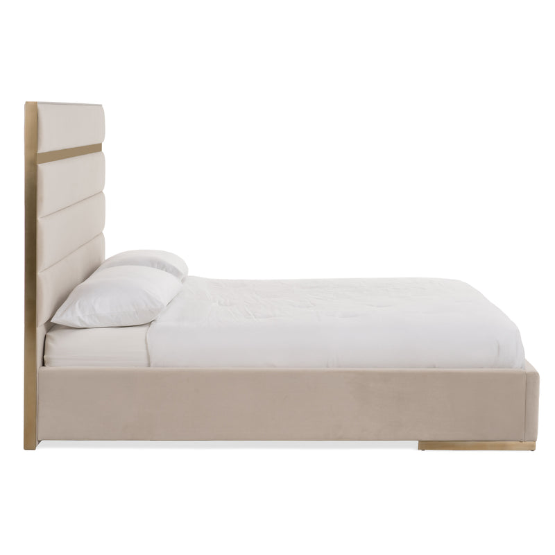 Modrest Cartier -  Modern Beige Velvet and Brushed Brass Bed
