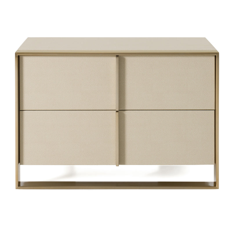 Nova Domus Cartier - Modern Beige Shagreen and Brushed Brass Nightstand