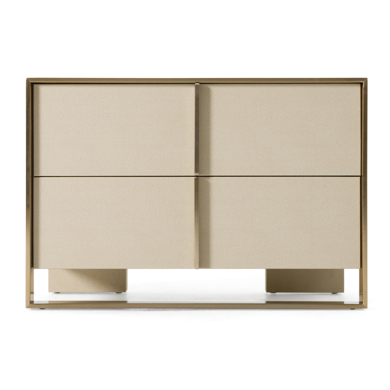 Nova Domus Cartier - Modern Beige Shagreen and Brushed Brass Nightstand