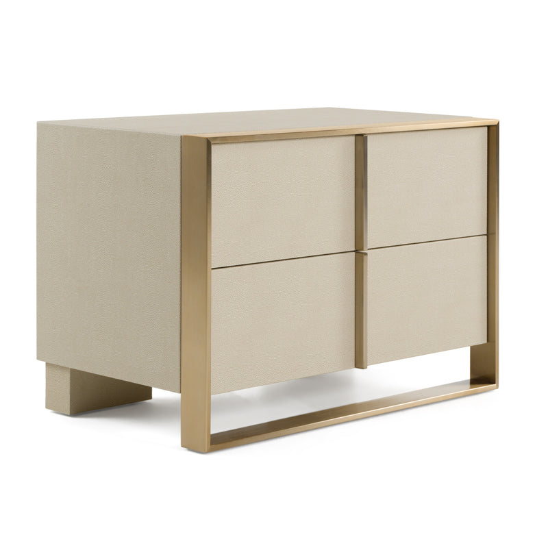 Nova Domus Cartier - Modern Beige Shagreen and Brushed Brass Nightstand