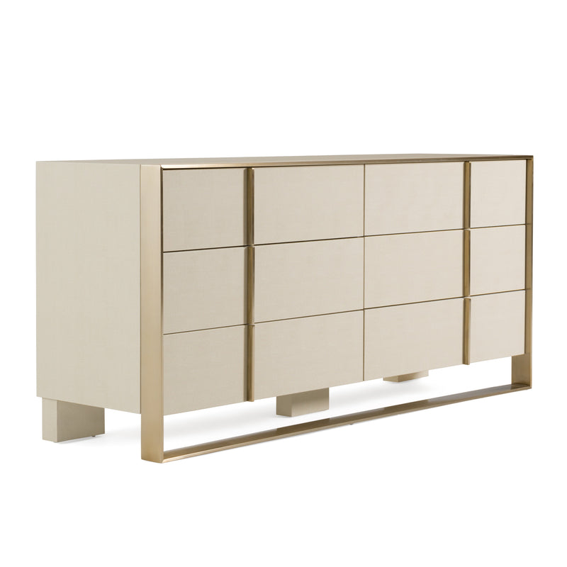 Nova Domus Cartier - Modern Beige Shagreen and Brushed Brass Dresser