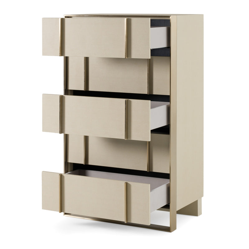 Nova Domus Cartier - Modern Beige Shagreen and Brushed Brass Chest