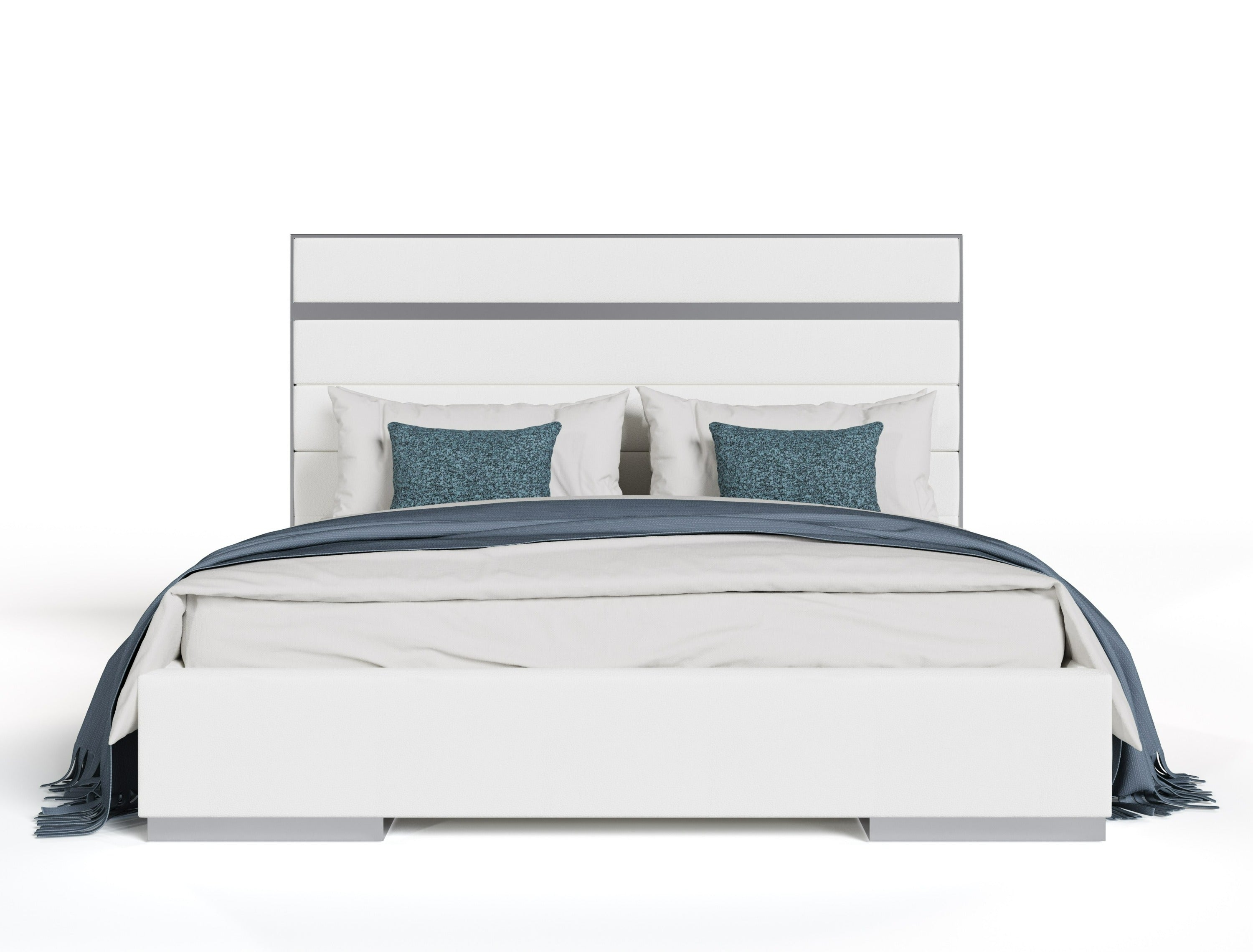 Modrest Cartier - Modern White Vegan Leather + Stainless Steel 4-Piece Bedroom Set