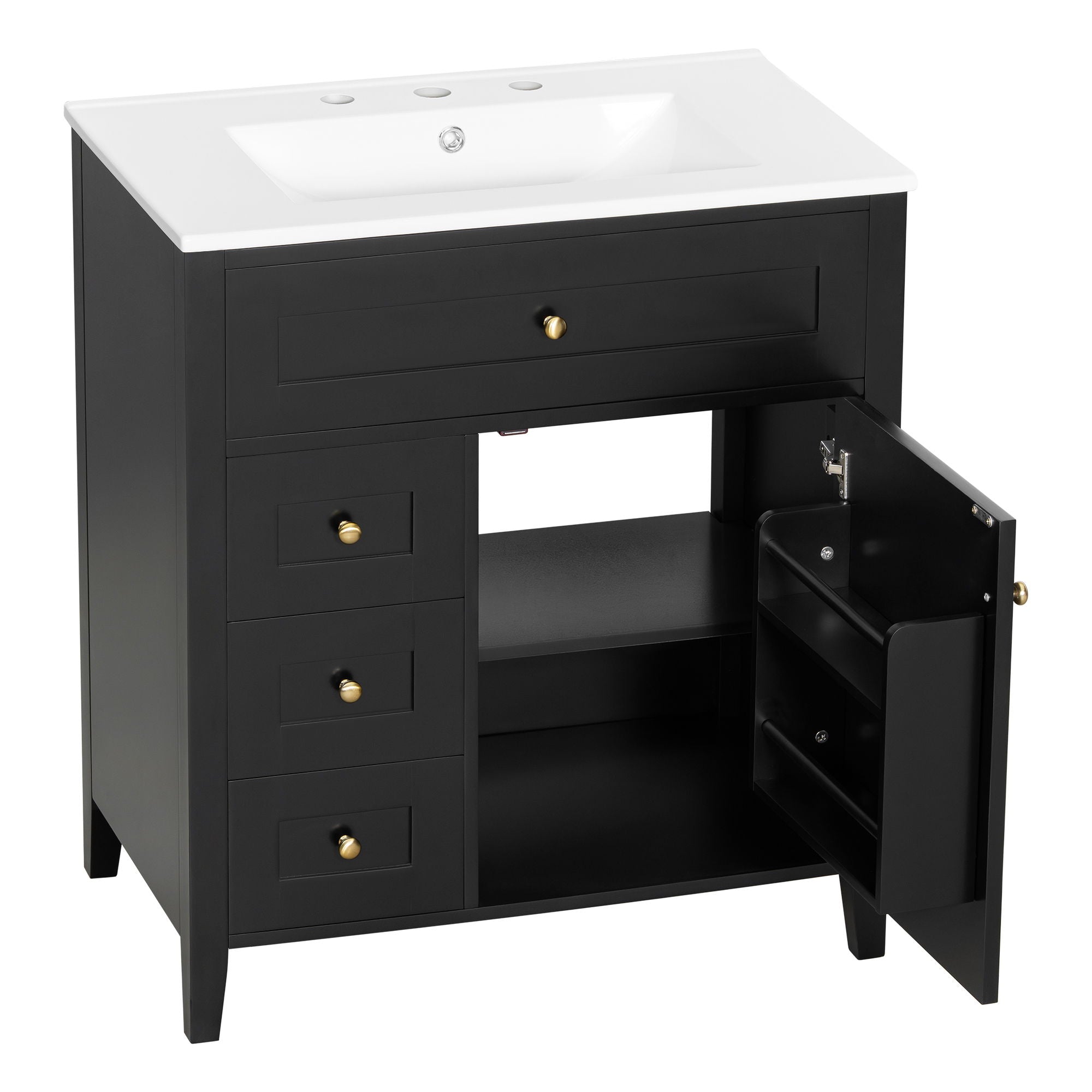 Modern Bathroom Vanity With Sink, 3 Drawers And Adjustable Shelf