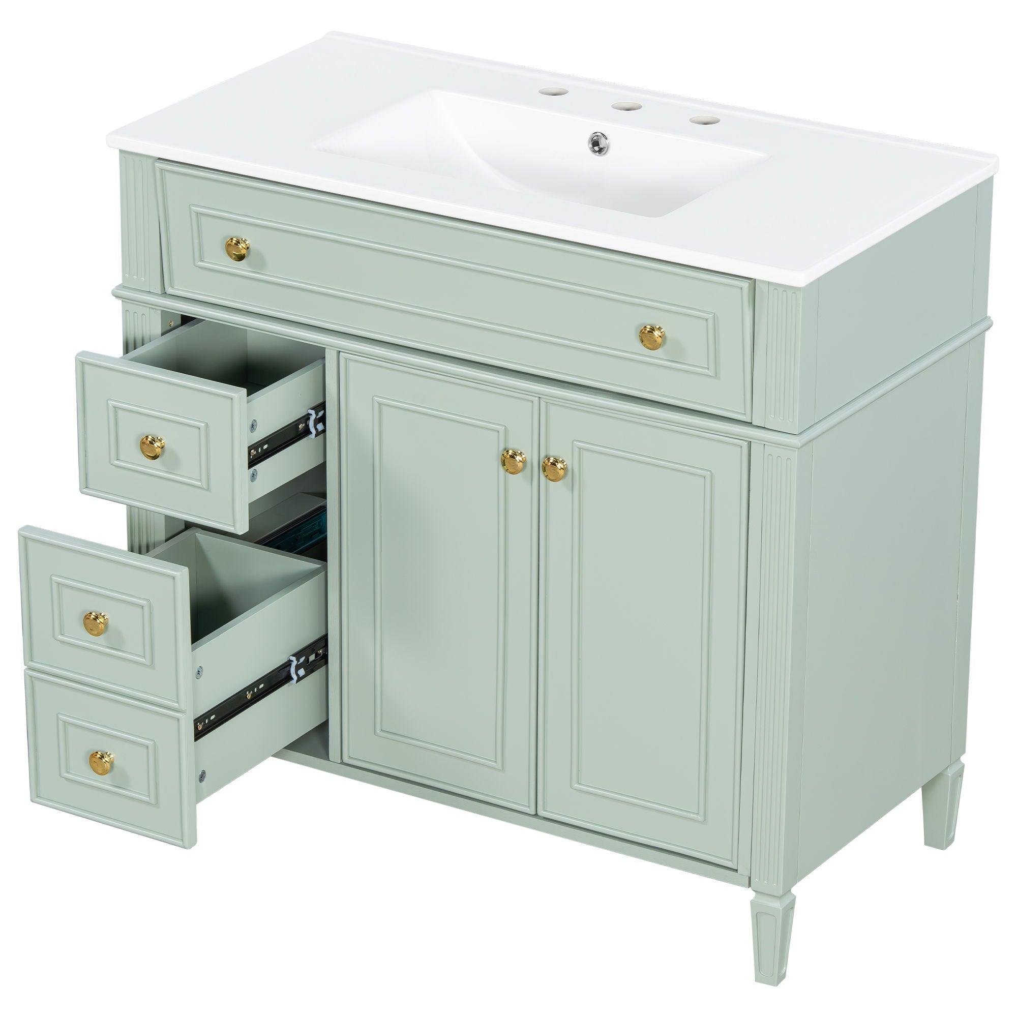 Bathroom Vanity With Sink, 3 Drawers & 2 Soft-Close Doors