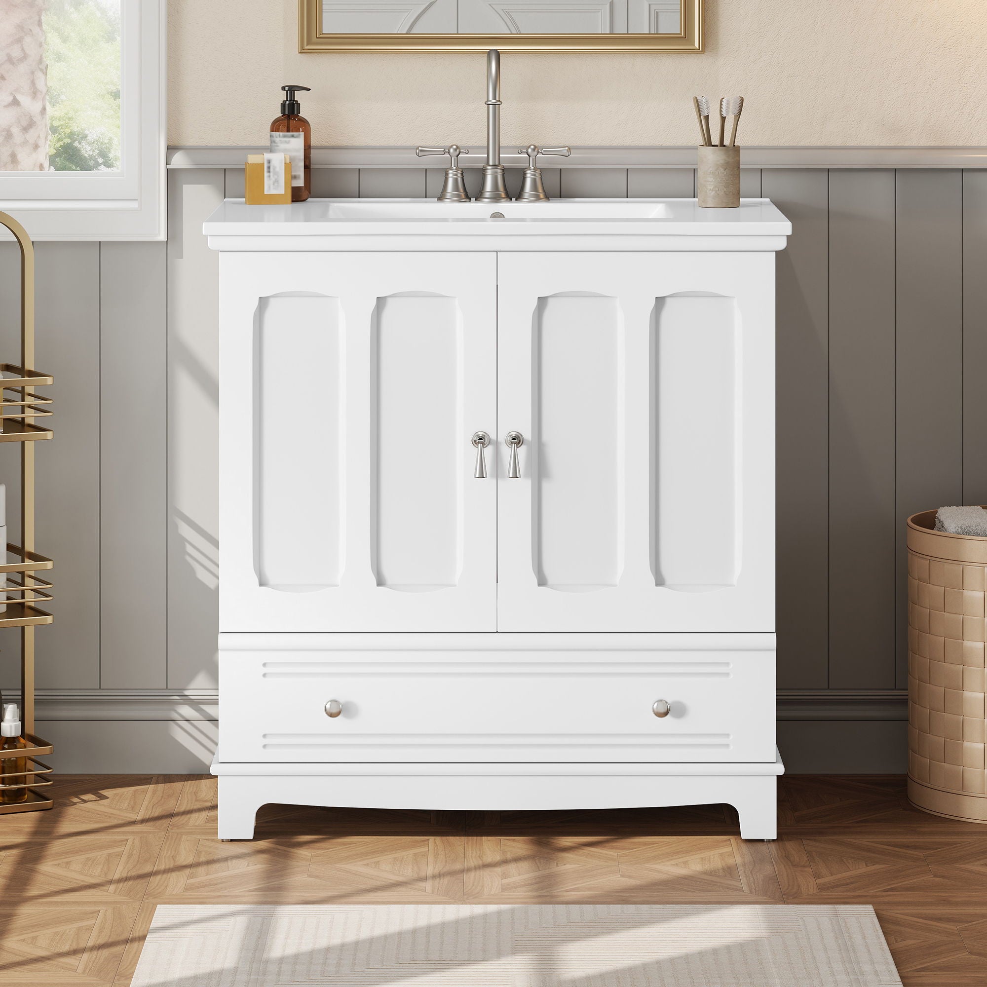 Bathroom Vanity With Sink, Cabinet With Adjustable Shelf And Drawer Divider