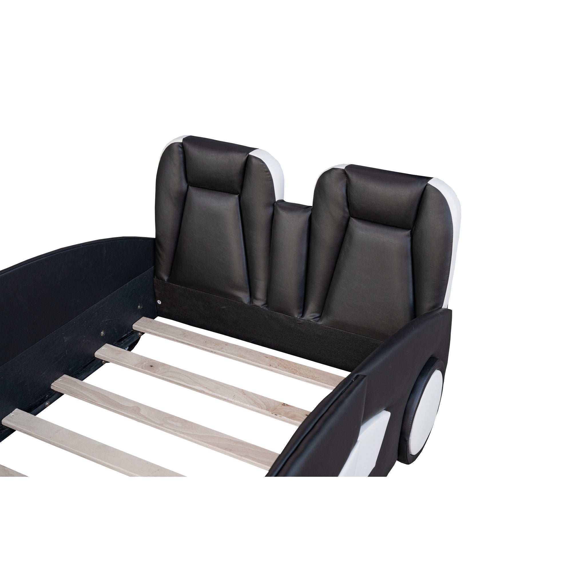 Race Car Shaped Twin Platform Bed With Wheels, Pine Wood Construction