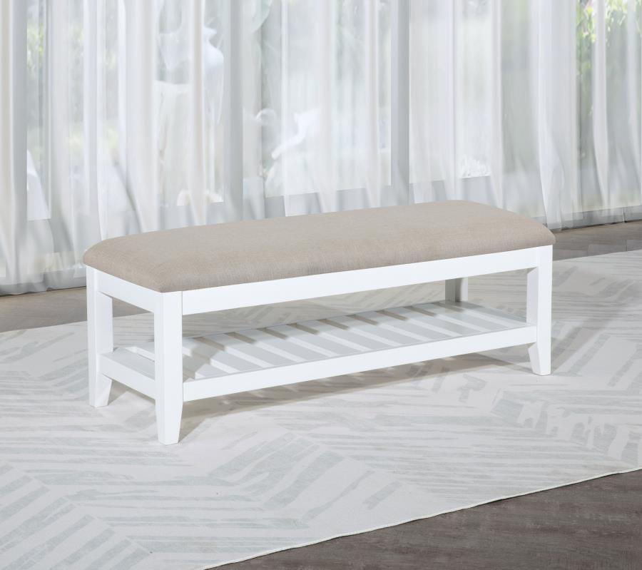 Bexhill - Upholstered Rectangular Bench With Shelf - White