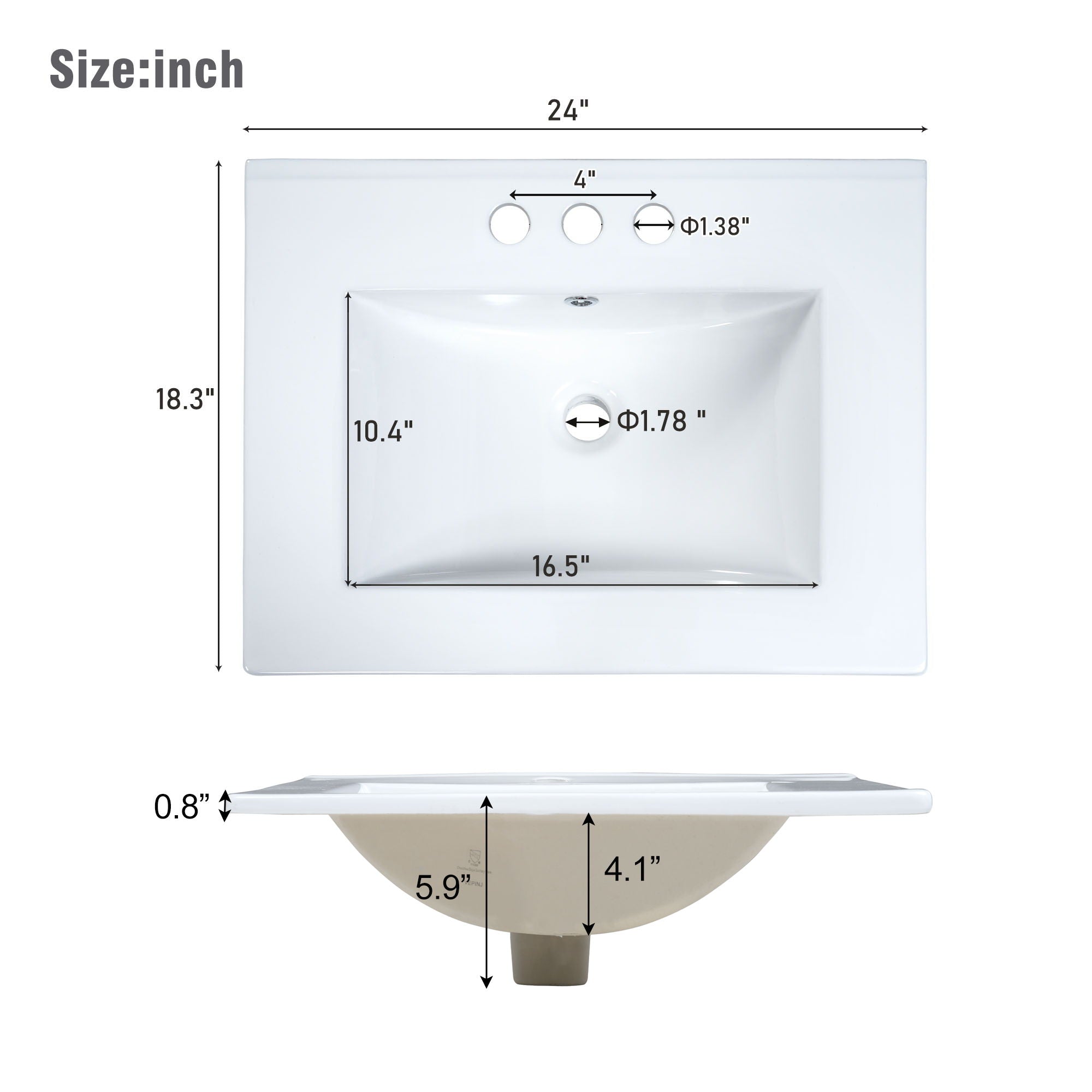 Bathroom Vanity With Integrated Undermount Ceramic Sink, 2 Doors And 1 Drawer, Soft Close Hinges