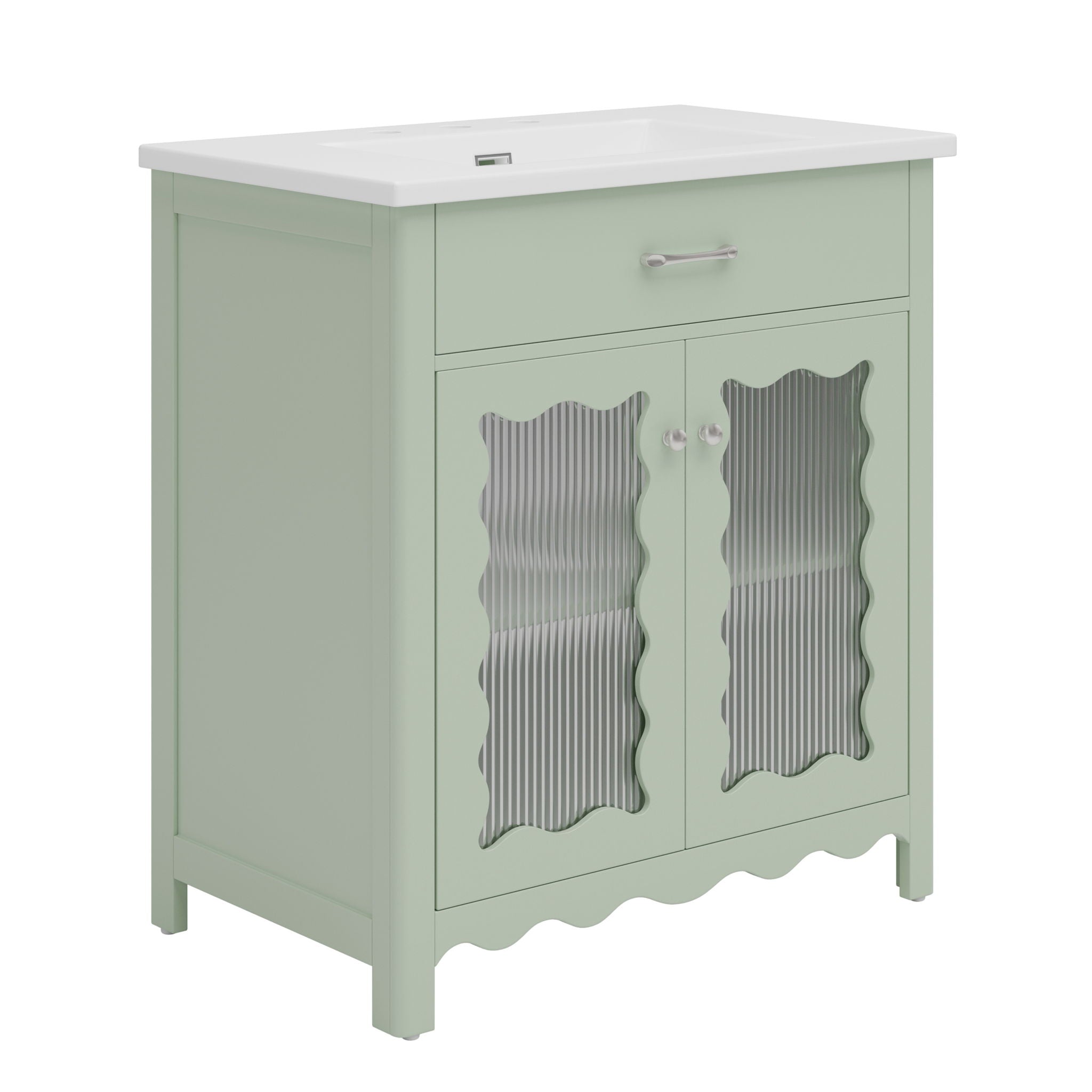 Modern Bathroom Vanity With Tempered Glass Doors