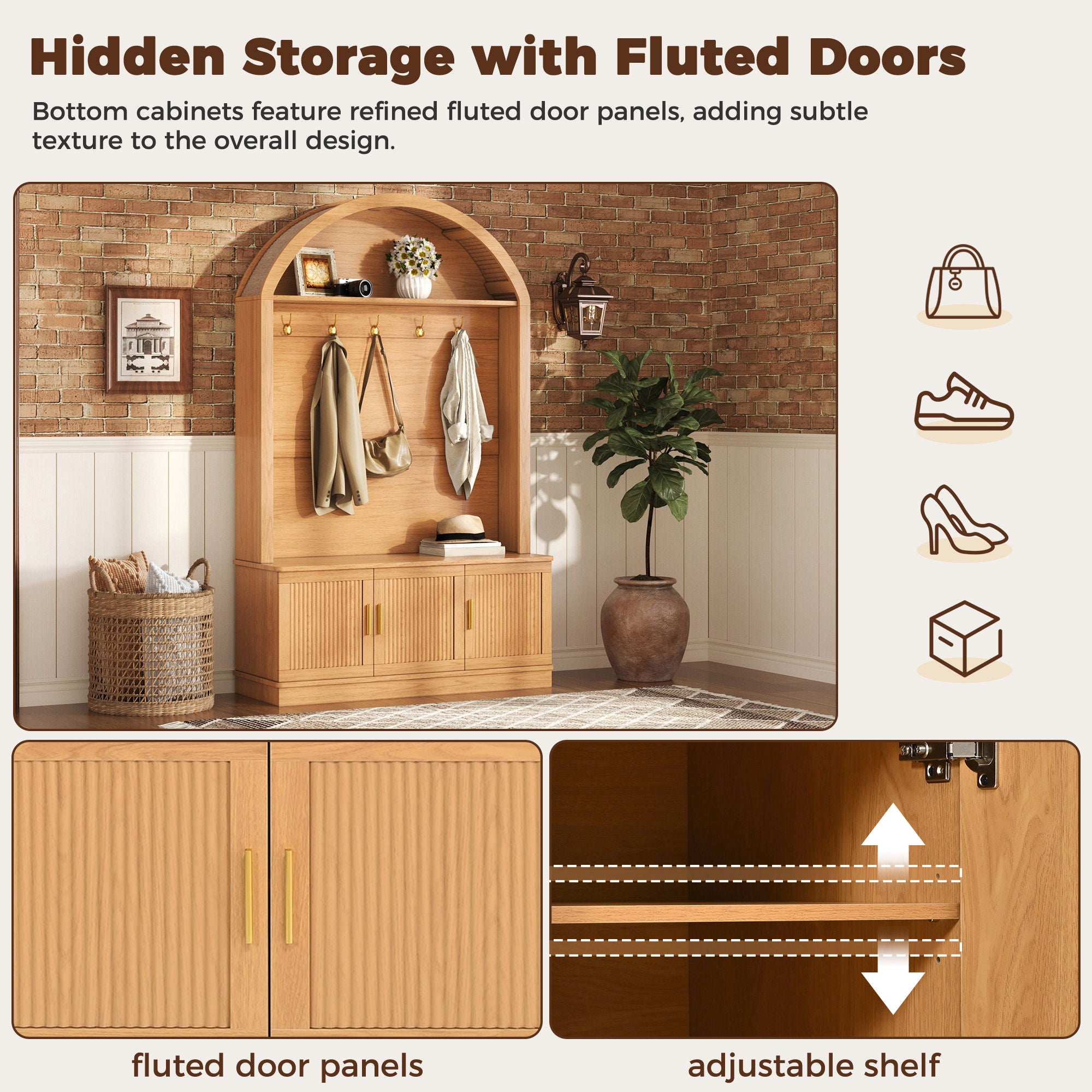 Arched Top Hall Tree With 5 Hooks