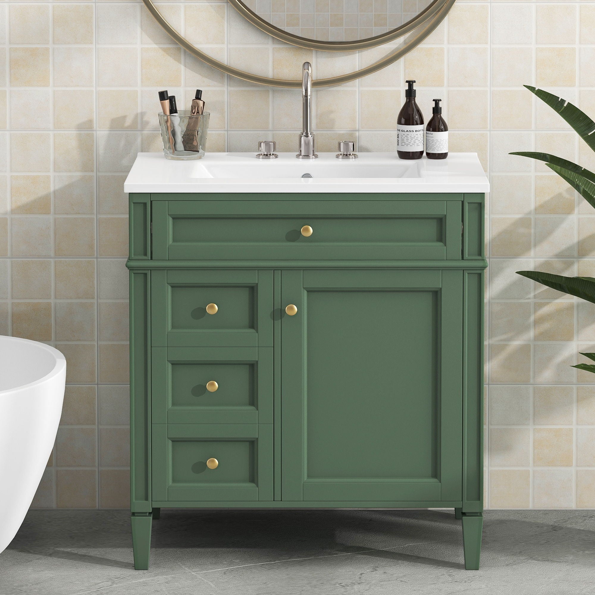 Bathroom Vanity With Top Sink, Storage Cabinet With 2 Drawers, Tip Out Drawer