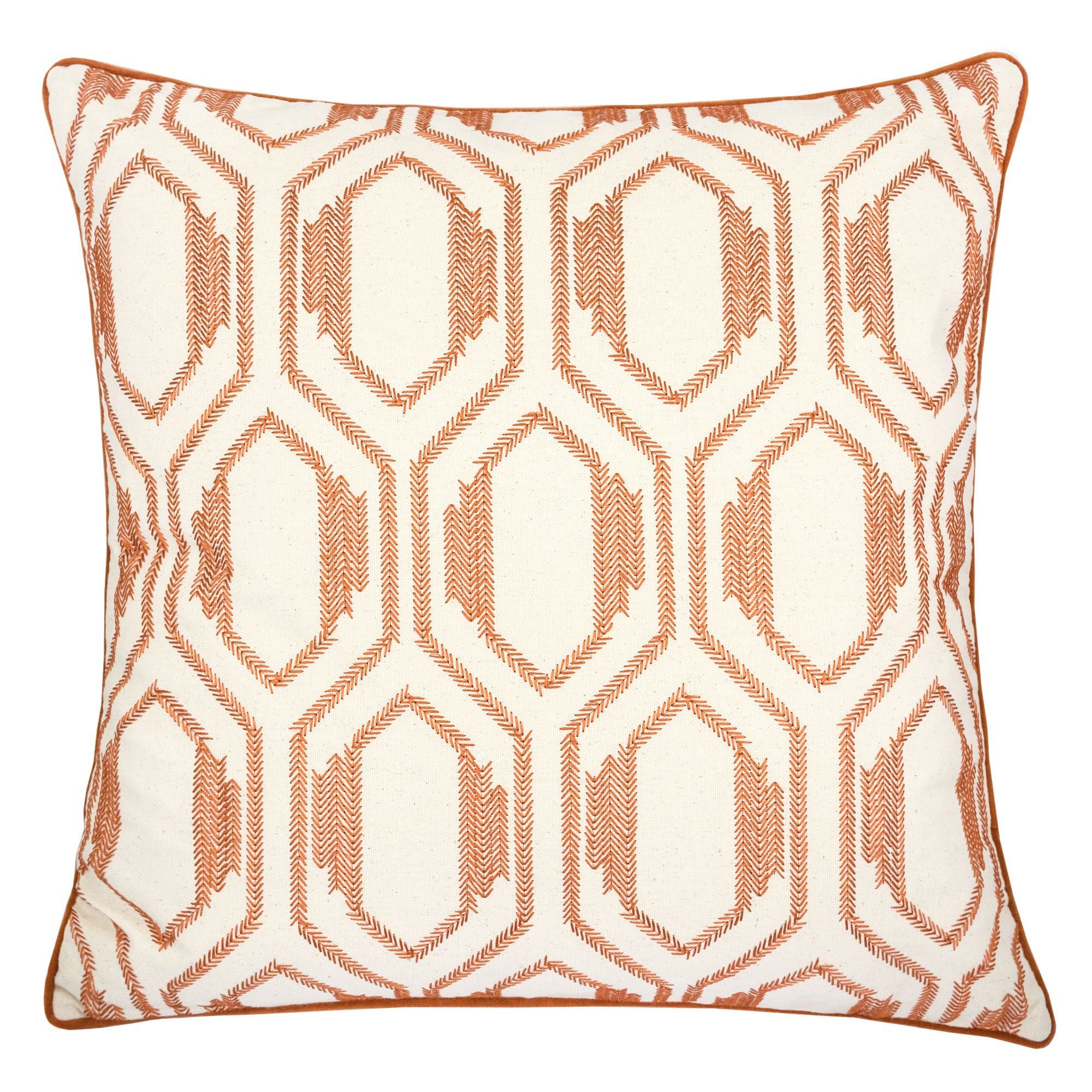 Geometric Embroidered Throw Pillow - Rust