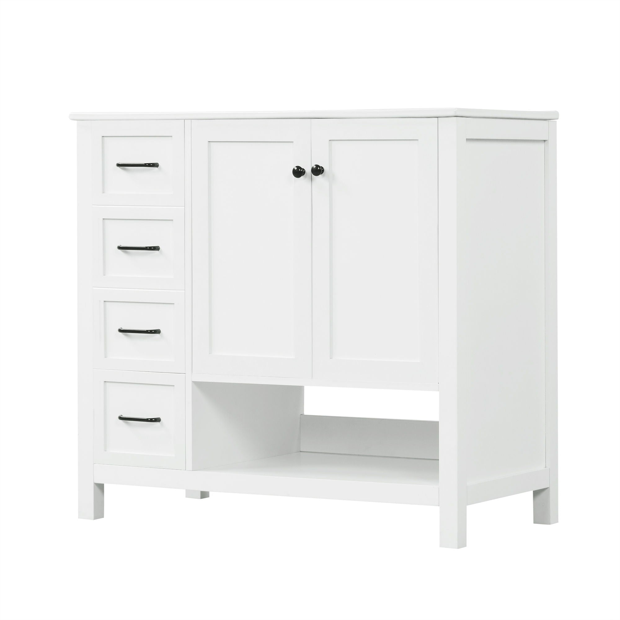 Bathroom Vanity With Sink Top, Bathroom Vanity Cabinet With 2 Doors And 2 Drawers, Open Shelf