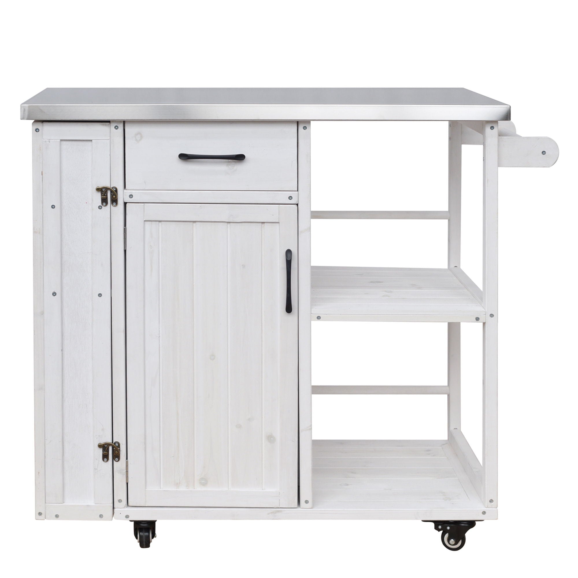 Outdoor Kitchen Island Prep Station With Lockable Wheels, Ample Storage, Towel & Spice Racks