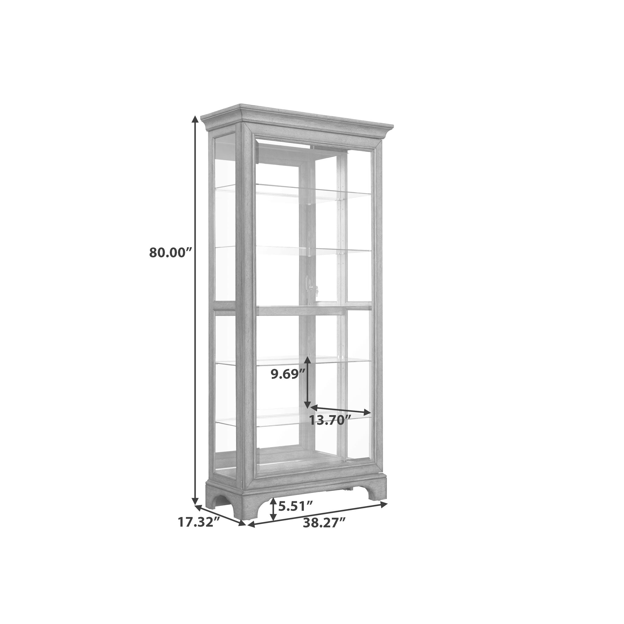 Traditional Sliding Door Curio With Glass Shelves And LED Light - Dark Brown