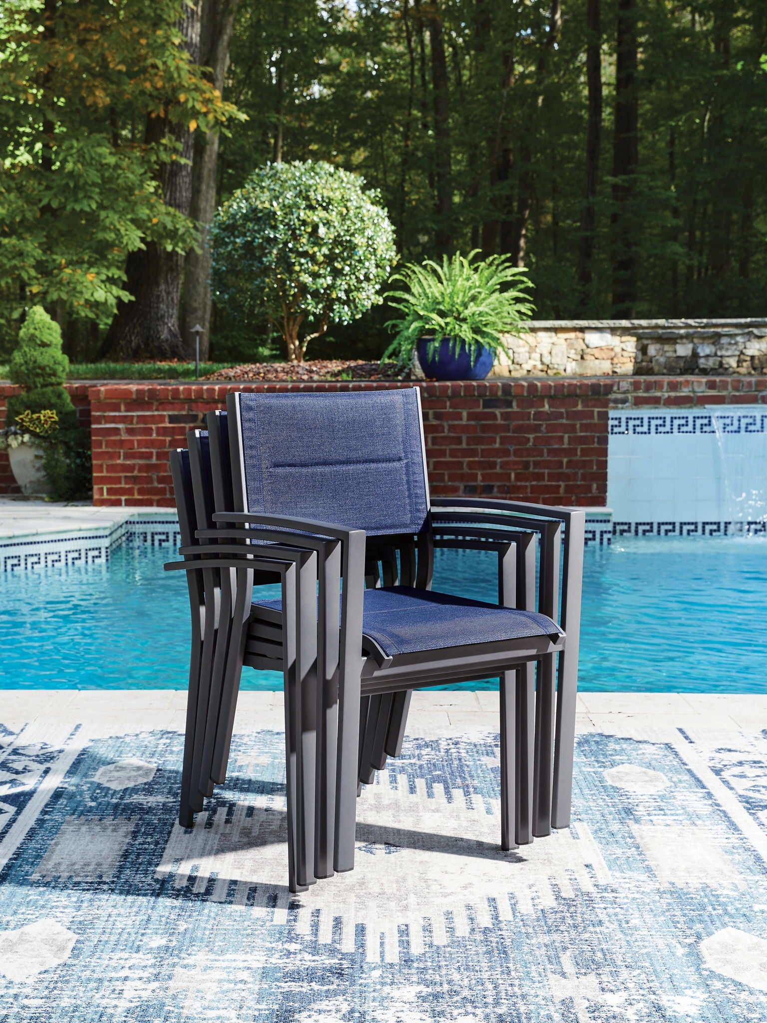 Rocky Creek - Sling Arm Chair (Set of 4) - Blue / Gray