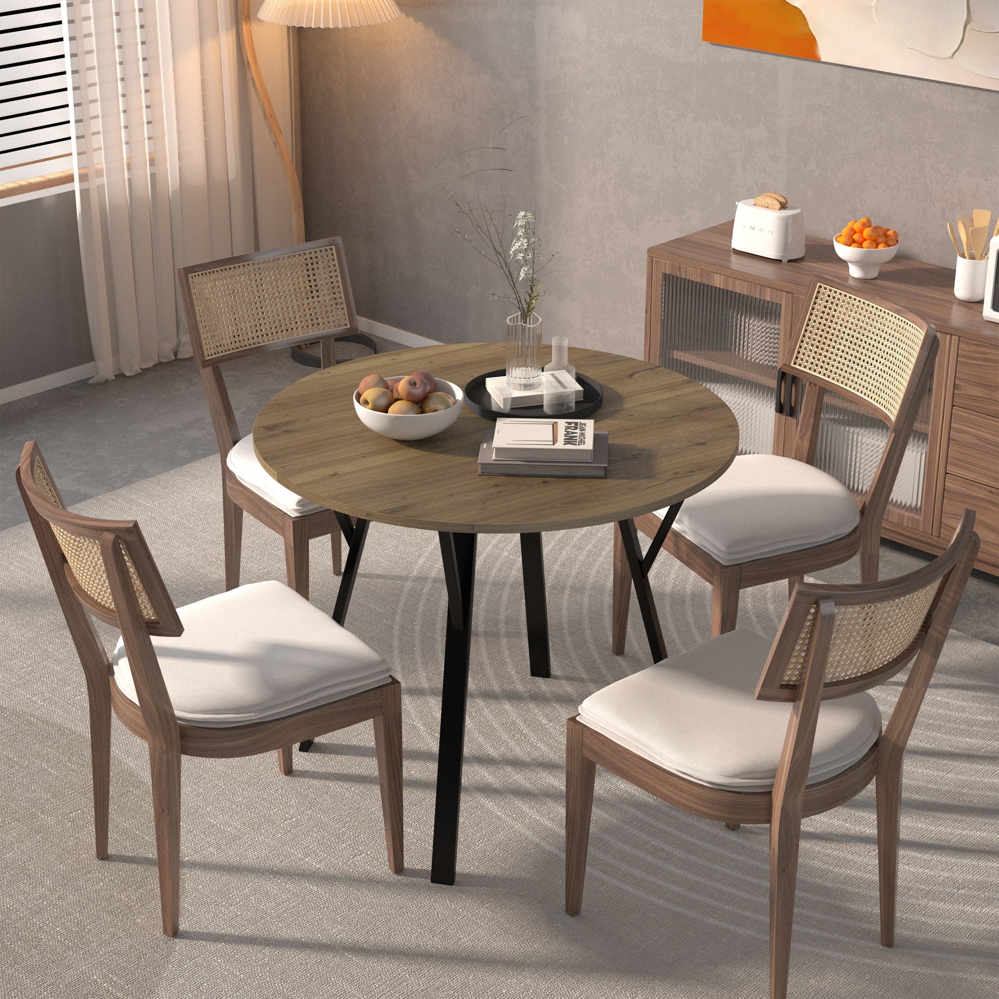 Round Dining Table, For 2 - 4 People - Rustic Brown