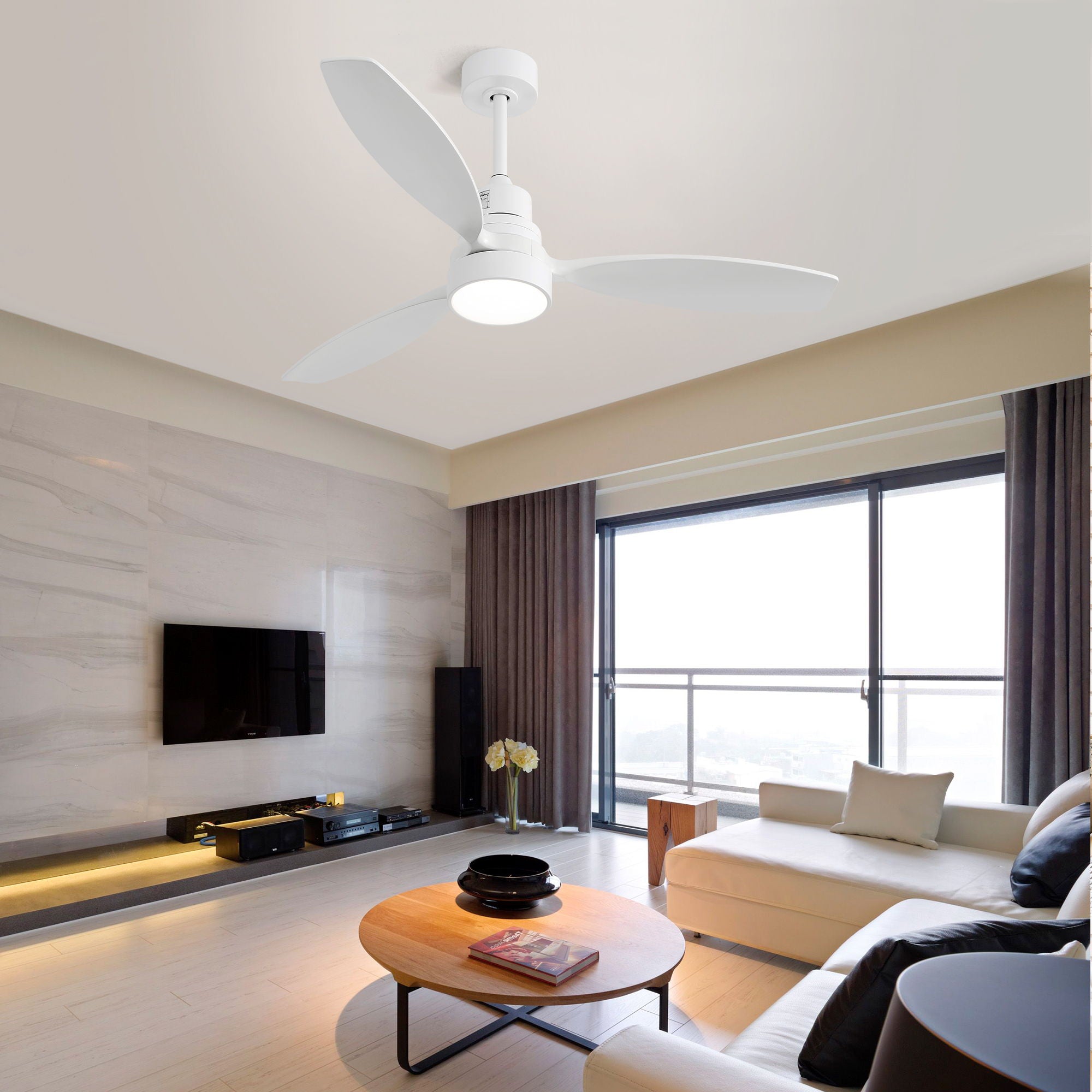 Ceiling Fan With Reversible DC Motor, LED Light, Solid Blades, Remote Control