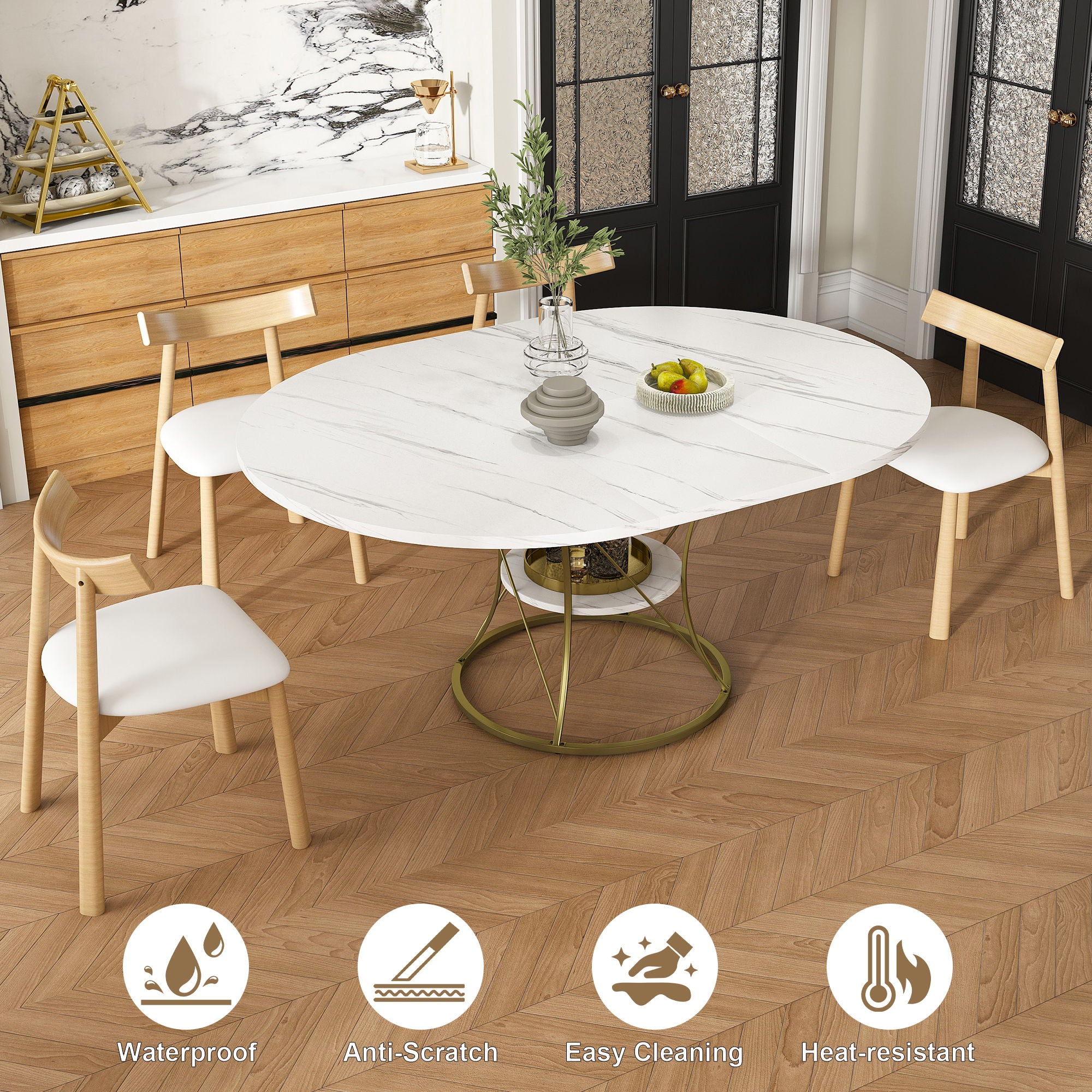 Round Extendable Dining Table Set With Chairs