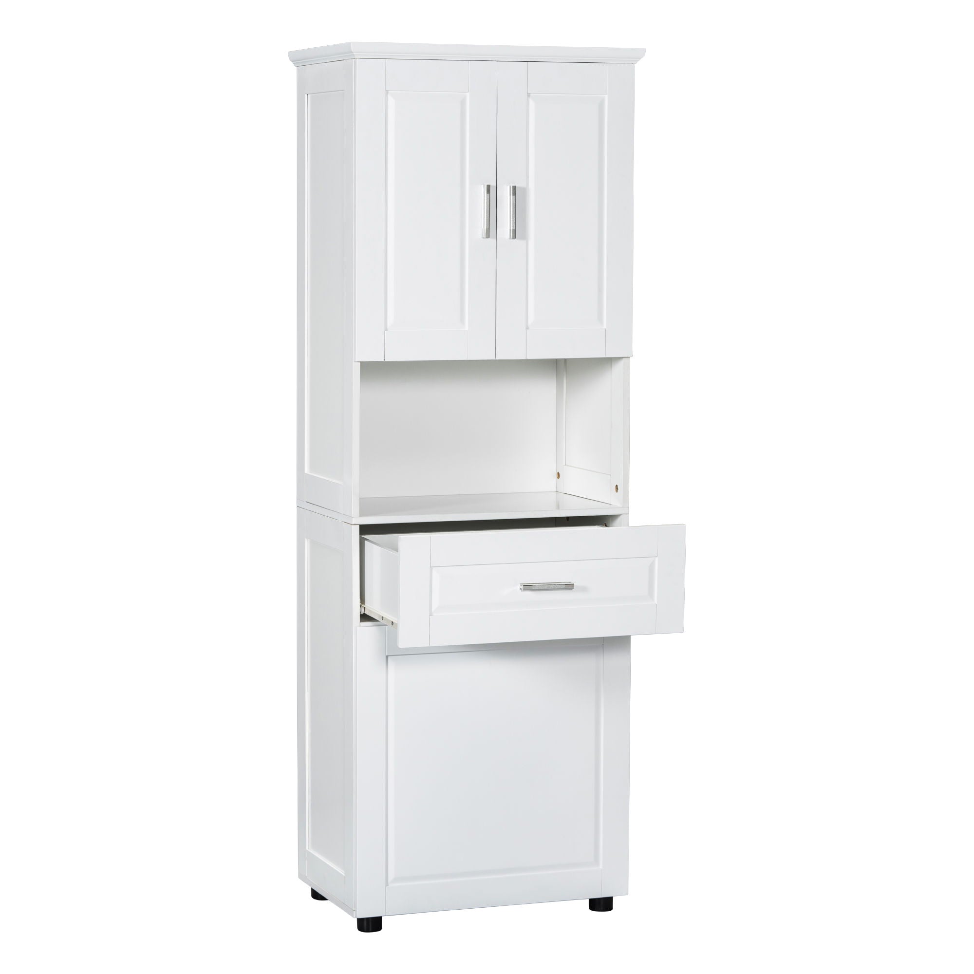 Tall Bathroom Cabinet With Tilt-Out Laundry Basket And Upper Storage