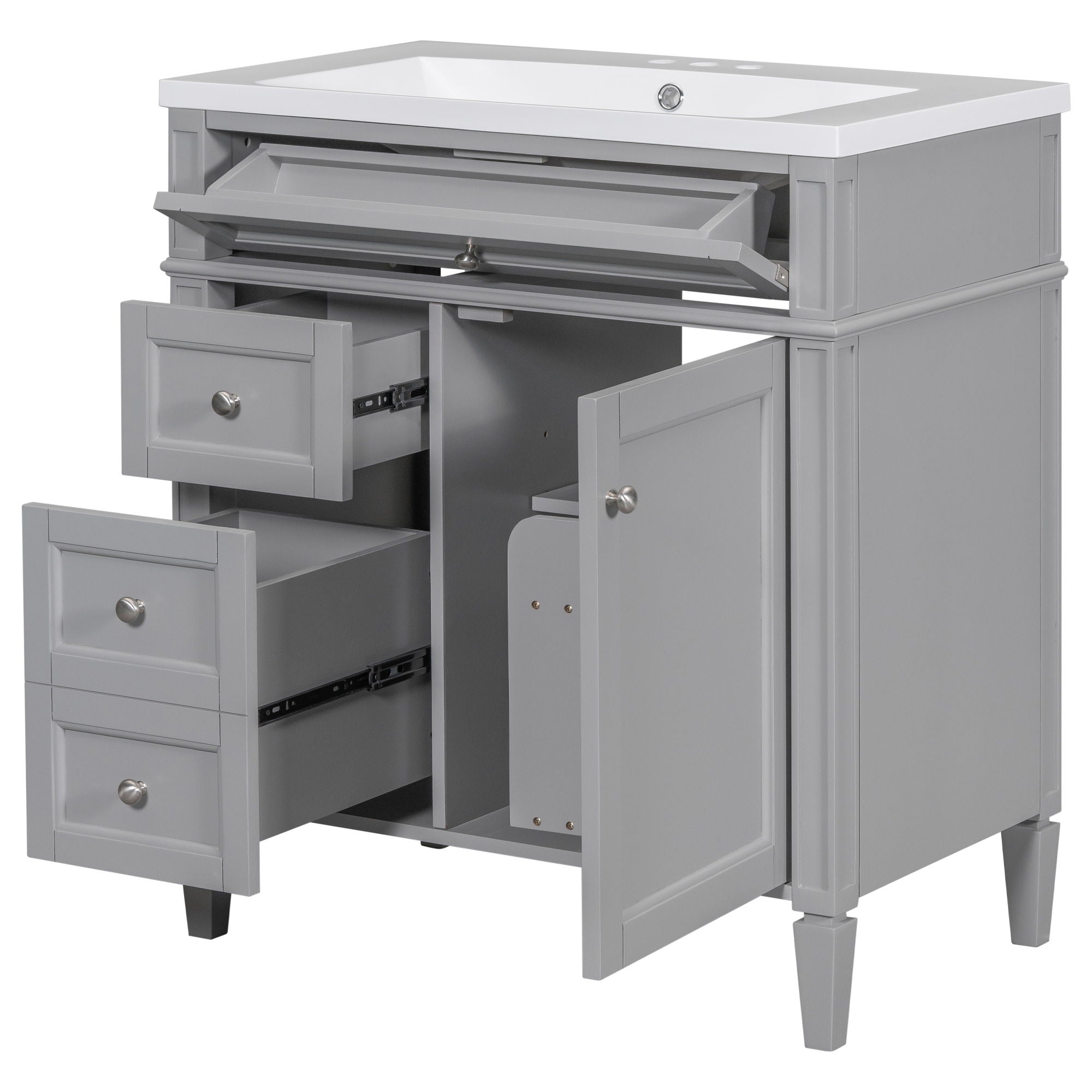 Bathroom Vanity With Top Sink, 2 Drawers And Tip Out Drawer, Rectangular Design