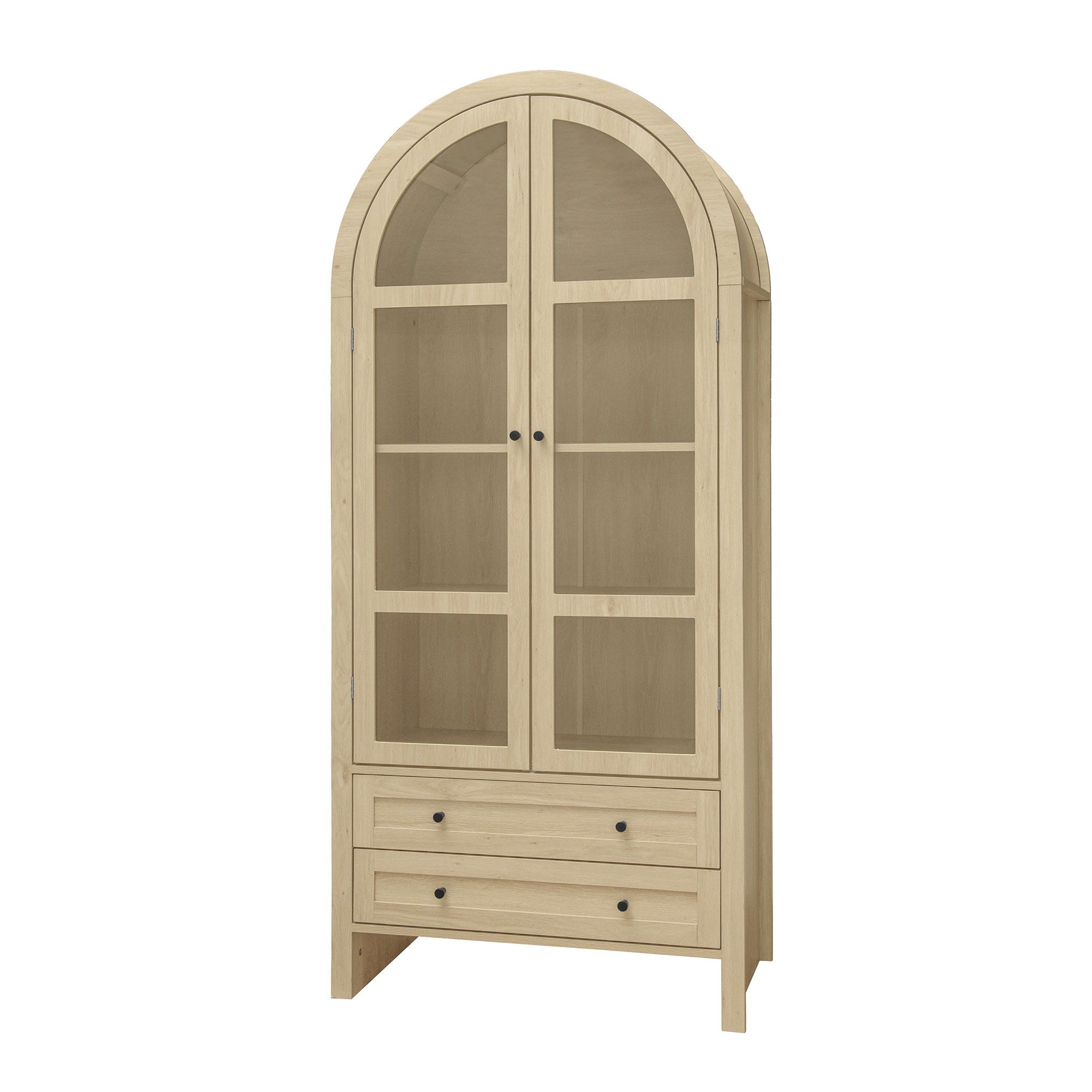 Tall Arched Kitchen Pantry, Modern Farmhouse Wood Kitchen Storage Cabinets, Arched Storage Display Cabinet With Adjustable Shelves, Versatile Cupboard For Kitchen, Dining Room, Living Room - Natural
