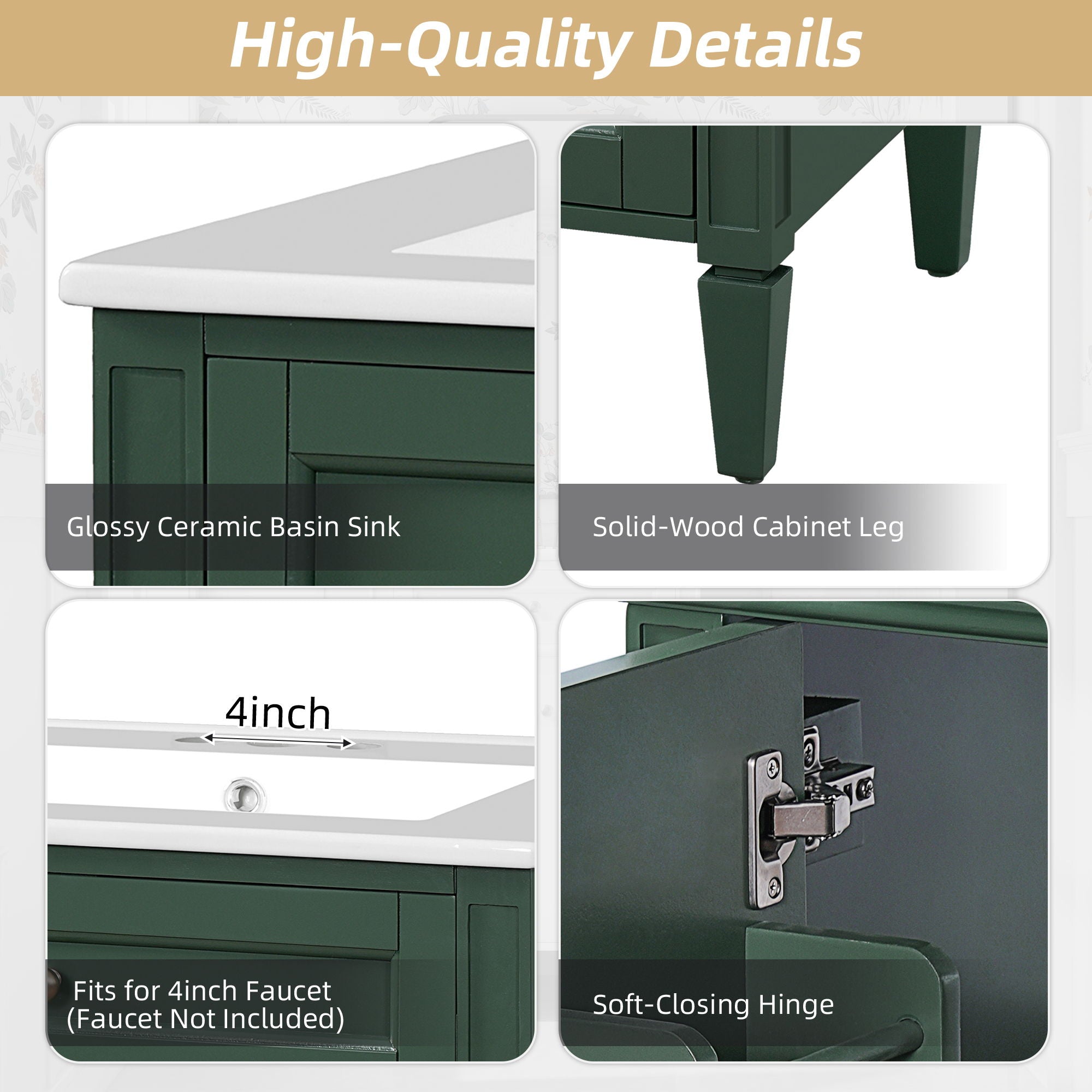 Bathroom Vanity With 2 Doors And Tip Out Drawer, Soft Closing Hinges