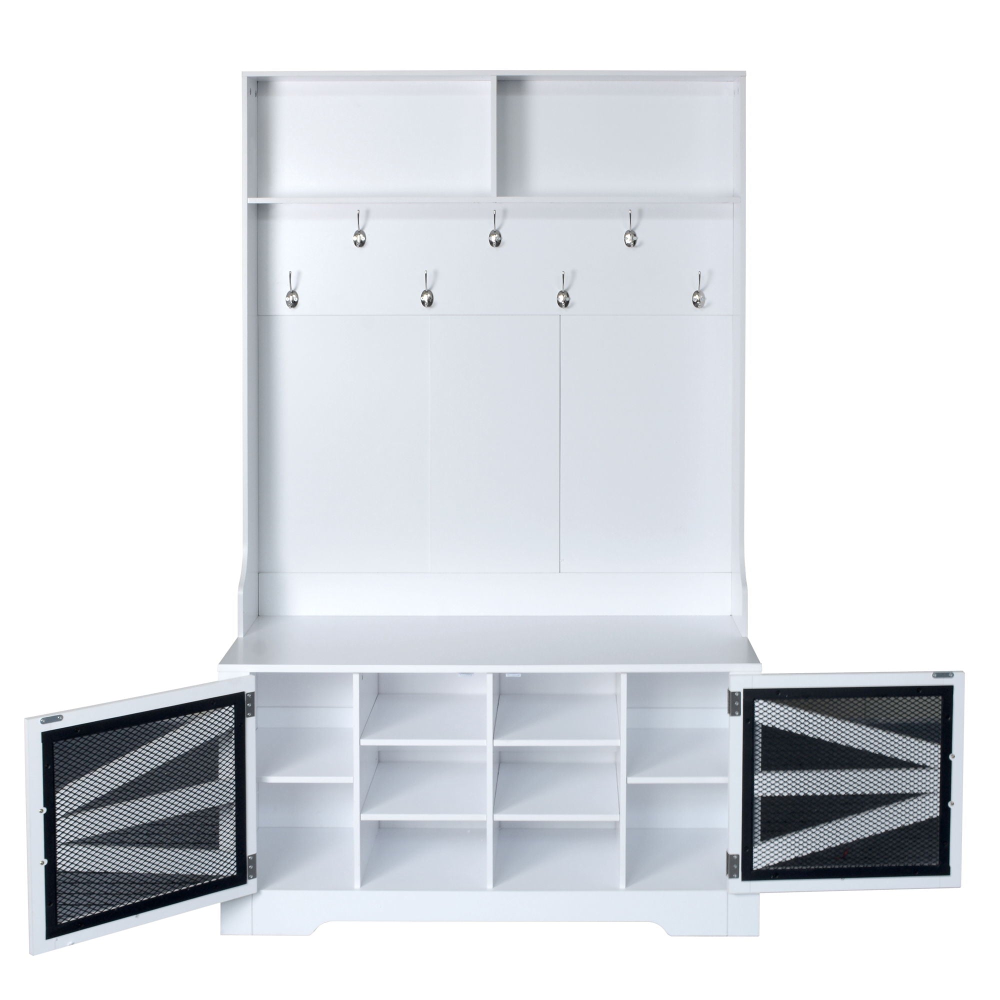 Entryway Bench With Coat Rack, 3 In 1 Design And Adjustable Shelves