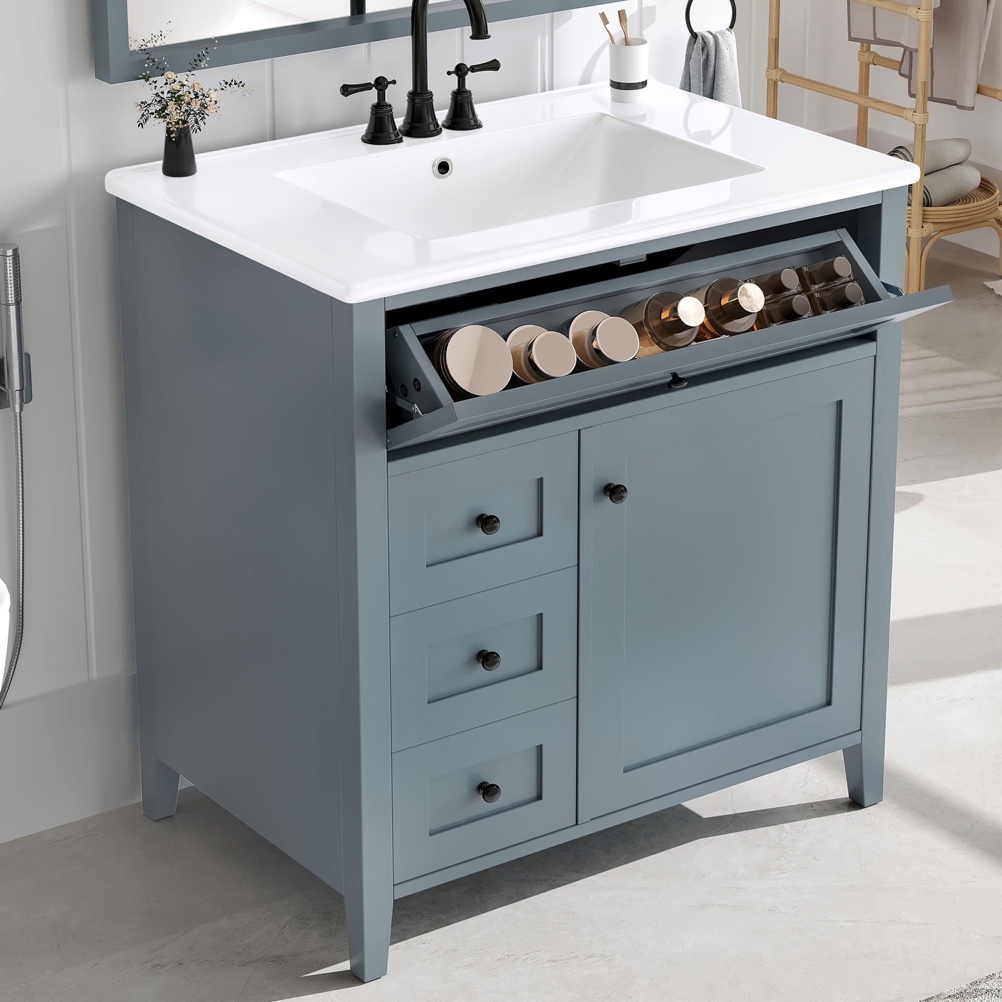 Bathroom Vanity With Sink, 3 Drawers And Adjustable Shelf, Freestanding Storage Unit