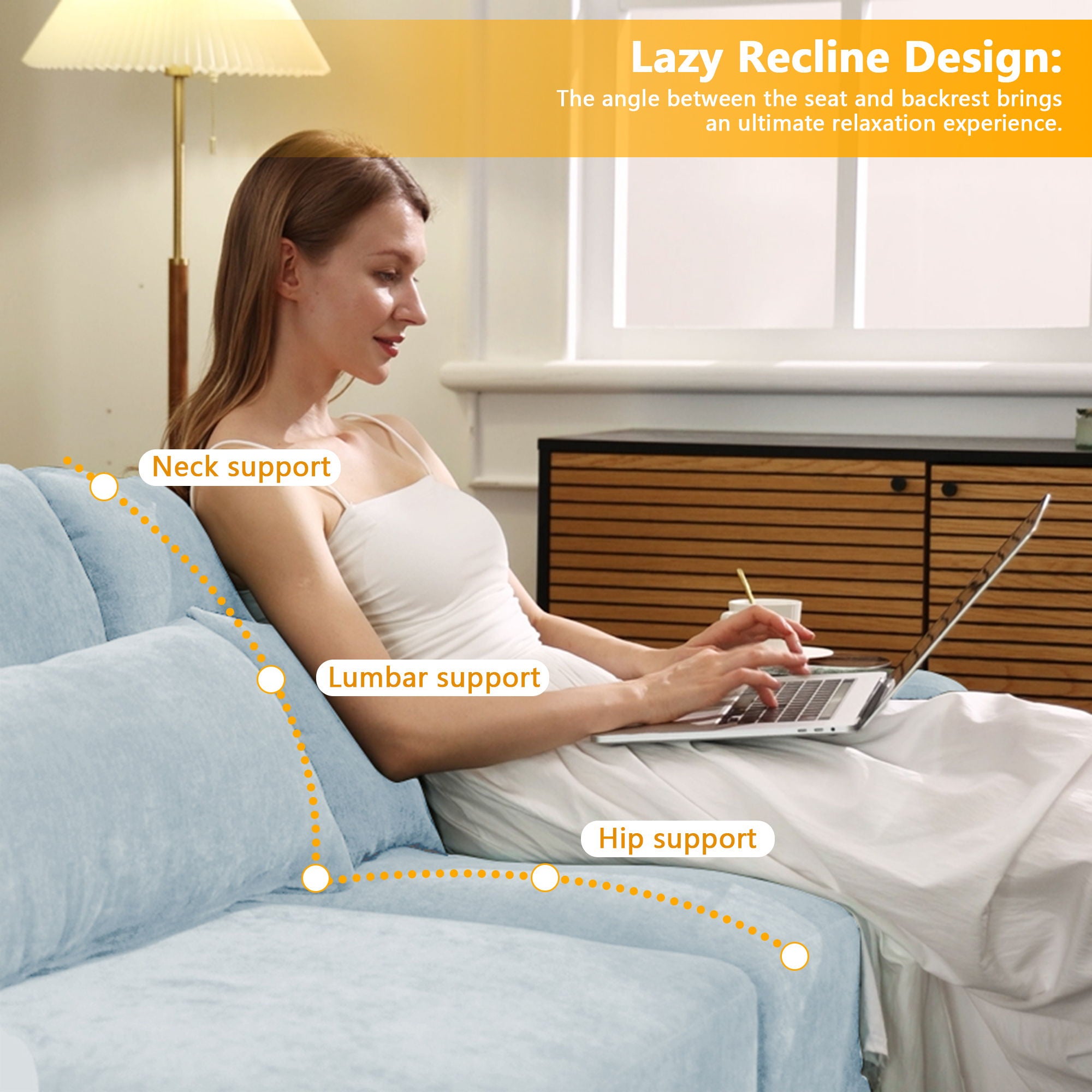 Stylish Sofa With Ottoman And Lumbar Pillows, Ergonomic Design