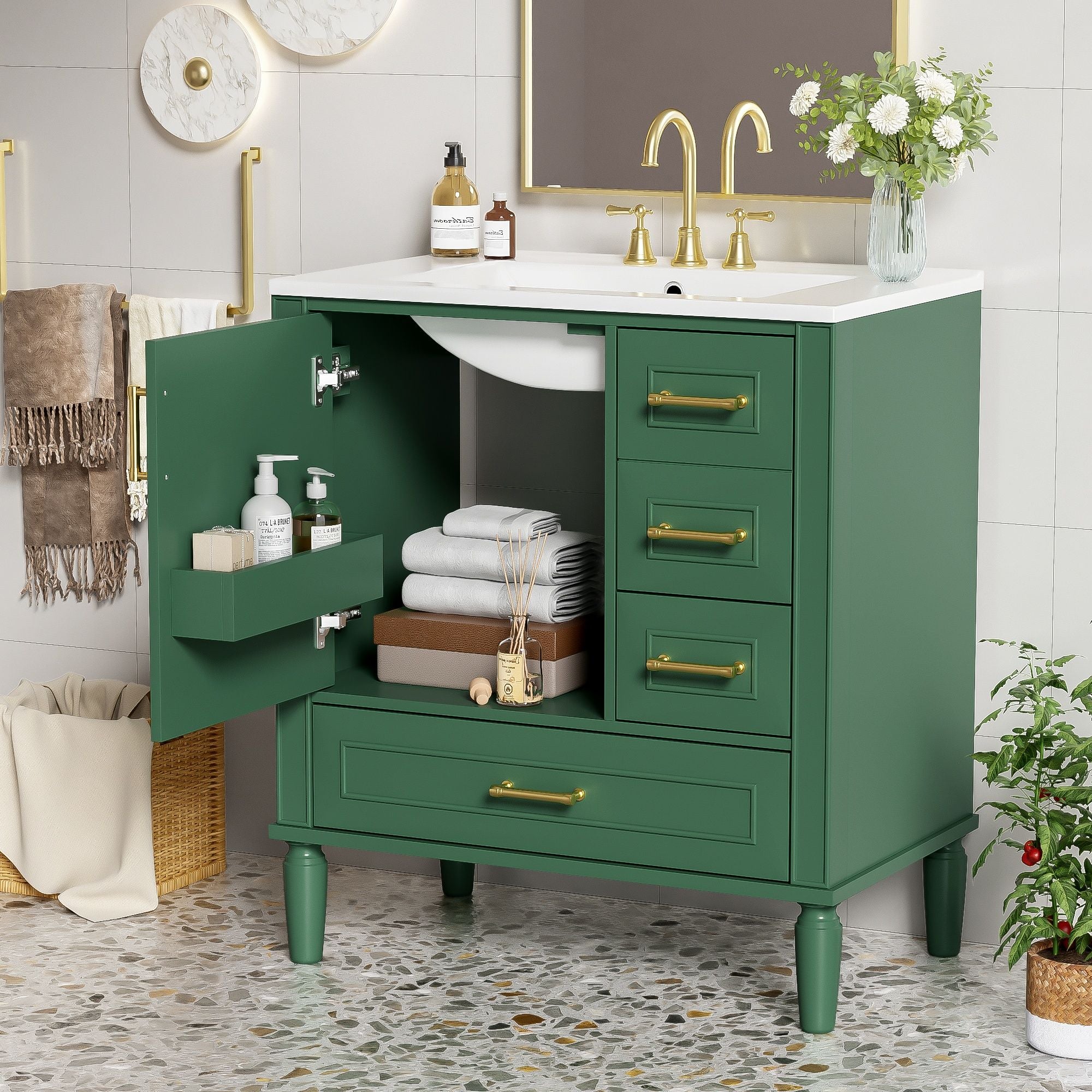 Traditional Bathroom Vanity Set With Soft Close Doors