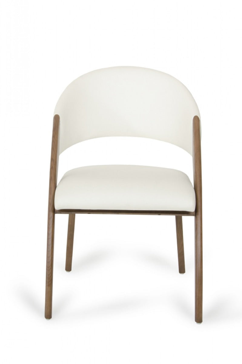 Modrest Lucas Mid-Century Cream & Walnut Dining Chair