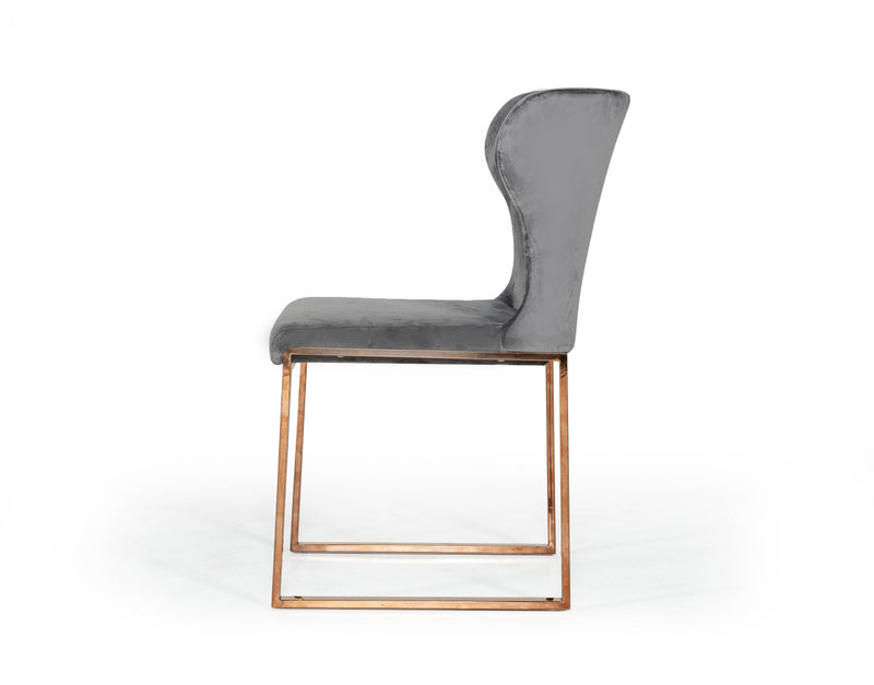 Modrest Chadwick Modern Grey Velvet & Rosegold Dining Chair