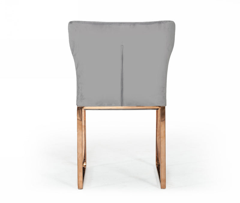 Modrest Chadwick Modern Grey Velvet & Rosegold Dining Chair
