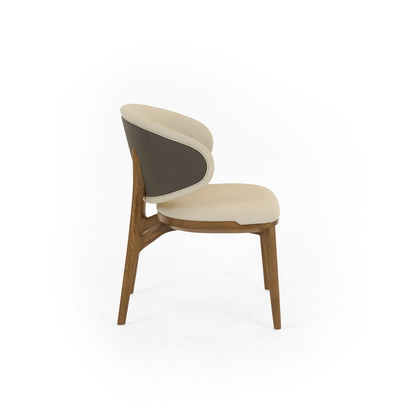Modrest Chance - Contemporary Cream and Brown Leatherette Walnut Dining Chair