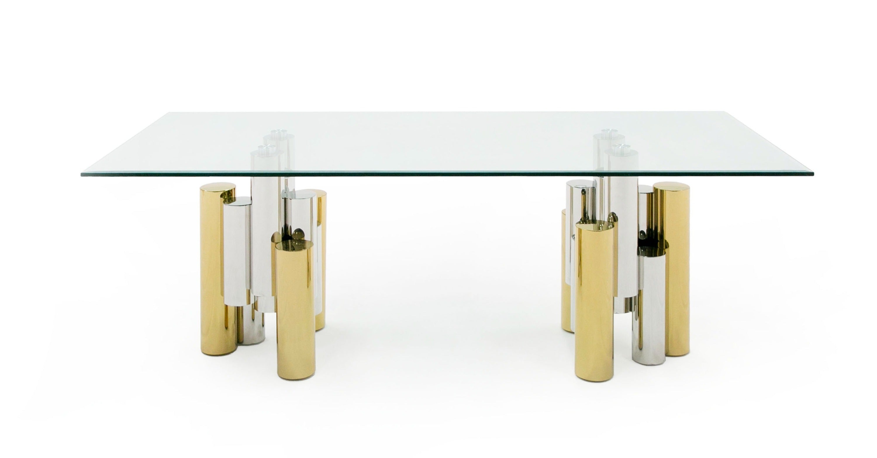 Modrest Chariot - Modern Glass and Silver Mix Gold Rectangular Dining Table