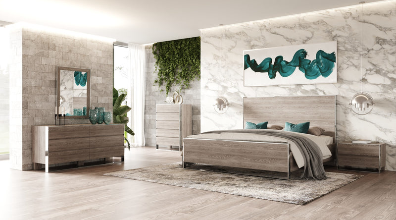 Modrest Charlene Modern Grey Elm and Stainless Steel Q Bedroom Set