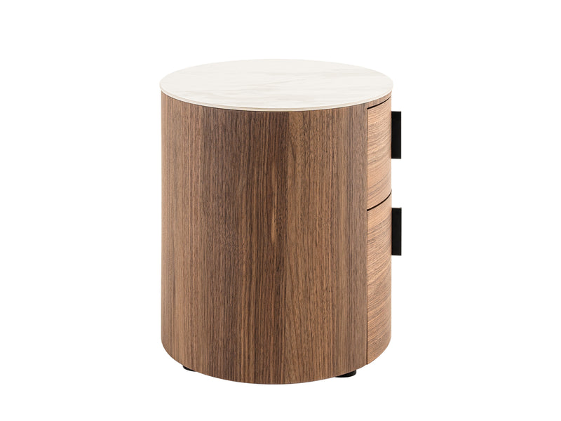 Modrest Chelton - Contemporary White Ceramic & Walnut Oval Nightstand