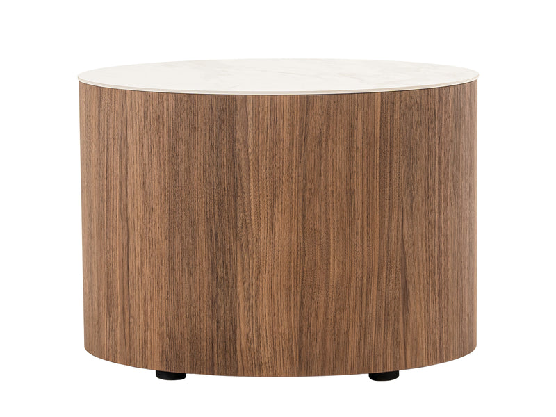 Modrest Chelton - Contemporary White Ceramic & Walnut Oval Nightstand