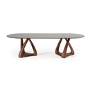 Modrest Christy - Mid-Century Modern Grey Glass + Walnut Oval Dining Table