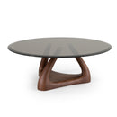 Modrest Christy - Mid-Century Modern Grey Glass + Walnut Round Coffee Table
