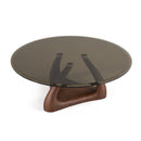 Modrest Christy - Mid-Century Modern Grey Glass + Walnut Round Coffee Table