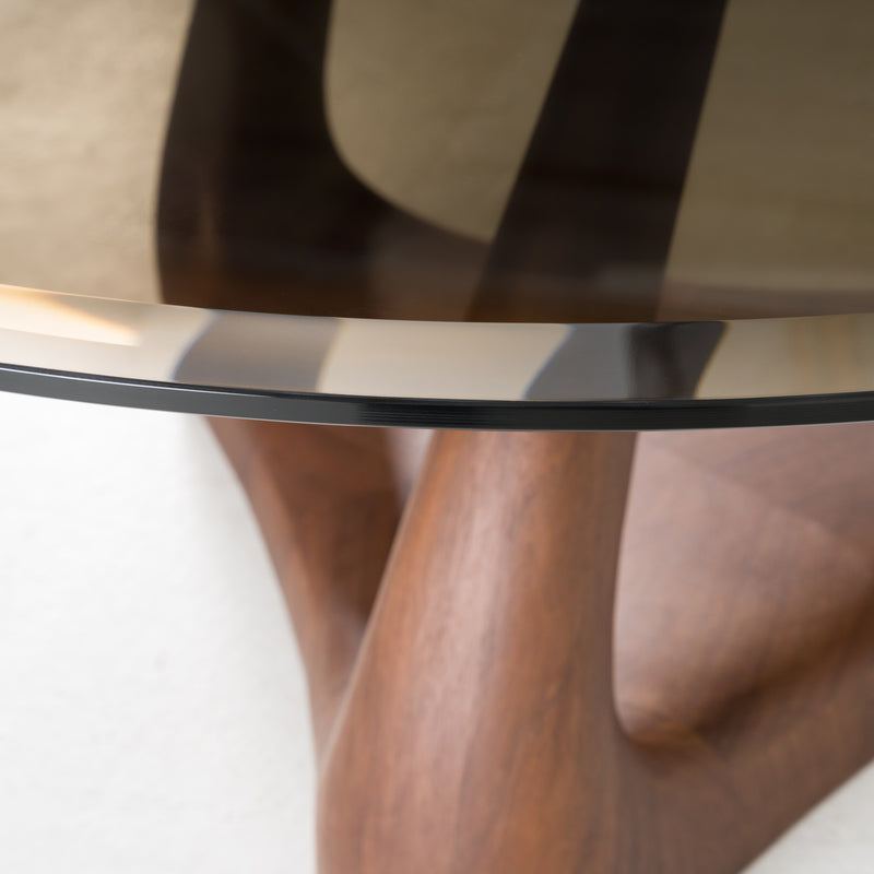 Modrest Christy - Mid-Century Modern Grey Glass + Walnut Round Coffee Table